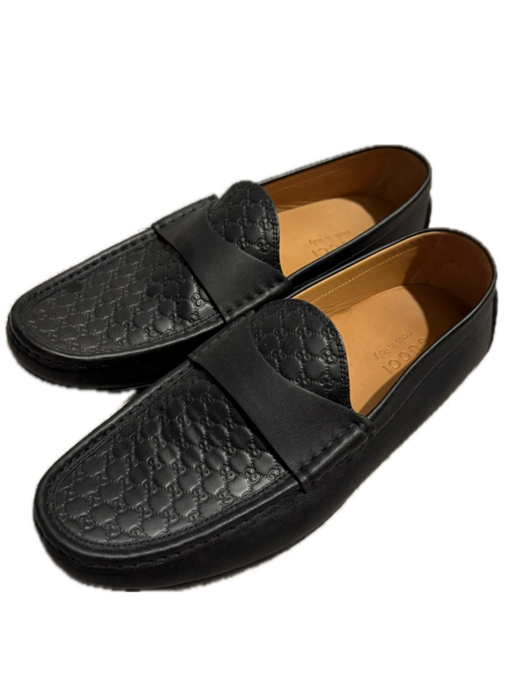 Gucci Black Embossed Leather Men's Penny Loafers